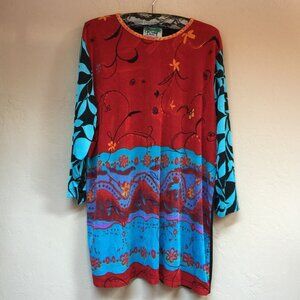 Vintage Coconut Bay Womens Velour Tunic Top Printed Long Sleeve Multicolor
